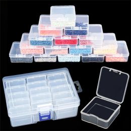 Stitch 15/24/30/42/52Grids Diamond Painting Tool Storage Box 5x5cm Transparent Plastic DIY Organiser Case Beads Nail Art Parts Box