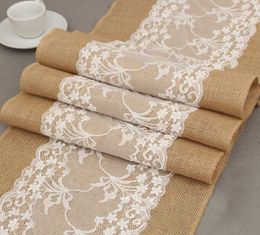 Hessian Lace Table Runner Tablecloth 275X30CM Vintage Lace Burlap Linen Table Runner Wedding Party Decor Vintage Tablecloth TQQ BH7140712