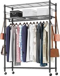 Hangers Heavy Duty Clothes Rack Adjustable Rolling Garment With Shelves Freestanding Wardrobe 1 Hanging Bar 3 Tired