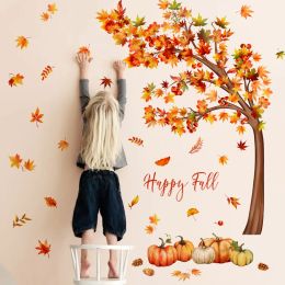 Stickers Fall Watercolour Style Maple Tree Maple Leaf Pumpkin Wall Sticker Selfadhesive PVC Home Decor for Living Room Bedroom