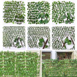 Gates Simulation Fence Telescopic Fence Fake Flowers Green Leaves Garden Fence Wall Guardrail Decorative Leaves Blocking Mesh Grille