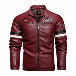 spring and Autumn Male Leather Jacket Men's New Air Force Pilot Motorcycle Leather Jacket Fi Mosaic Red Leather Coat s8KR#