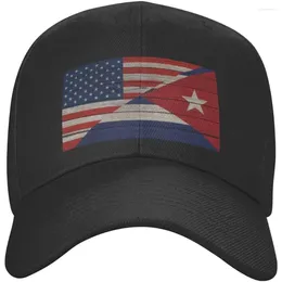 Ball Caps Half American Cuban Flag Peaked Cap Unisex Trucker Dad Hat Adjustable Casual Sports Sun For Mens Womens Black