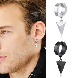 Ear Cuff Ear Cuff Mens Cool Fashion Geometry 3D Solid Triangle Ear Clip Gift Jewelry Anti Allergy Stainless Steel Hatch Hoop Ear Ring Accessories Y240326