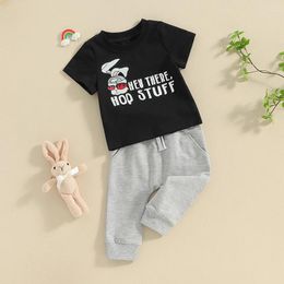 Clothing Sets Baby Boys Easter Outfit Summer Letter Print Short Sleeve T-Shirt Elastic Pants Cute 2 Piece Clothes Set