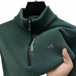 new high-quality Plush and Thickened Hoodie for Men's Winter Warmth T-shirt With Lg Sleeves and Standing Collar Base Shirt Top B2tD#