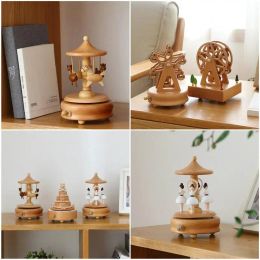 Boxes Elegant Wooden Music Box Castle Carousel Musical Box Birthday Christmas Gift For Girlfriend Boyfriend Music Sound Box Present