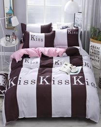 57Coffee White Stripe Pattern Duvet Cover Flat Bed Sheets Pillowcase King Queen Full Twin Bedding Set Soft bedspread 2010213224057
