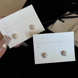 Stud Earrings Real 925 Sterling Silver Pearl Geometric Zircon For Women Fine Jewellery Minimalist Accessories