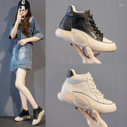 Dress Shoes 2024 Autumn High Top Little White Women's Casual Single Toe Layer Cowhide Thick Sole Genuine Leather