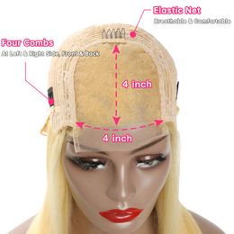 4X4 Lace Closure Bob Wig Blonde Color Indian Virgin Human Hair 613# Silky Straight Middle Part Lace Wigs 10-16inch