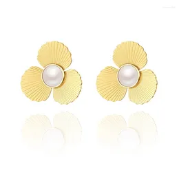 Stud Earrings ANEEBAYH Exquisite Imitation Pearl Flower Stainless Steel Gold Colour Dangle Korean Charm Elegant Jewellery Bijoux Femme