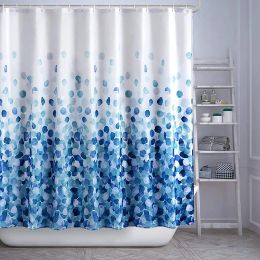 Curtains Blue Flower Petals Bathroom Curtains Blue Rose Leaves Toilet Polyester Waterproof Fabric Partition Curtain+Hooks Bath Home Decor