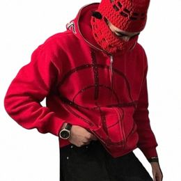 Hip Hop Y2K Estilo Homens Hoodie Gótico Hoodies Carta Imprimir Casual Hoodie Zipper Streetwear Punk Graffiti Moletom Com Capuz Jaqueta R8ew #