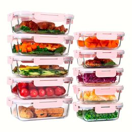 10pcs Container, High Borosilicate Tempered Food Storage Lid, Glass Meal Prep Containers with Leakproof Airtight Lids, for Camping, Picnic, School Office,