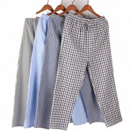 spring Summer Men 100% Cott Sleep Pants Male Plus Size Sleepwear Top-end Trousers Men Casual Plaid Home Pants Pantale i9lV#
