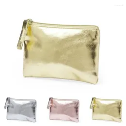 Storage Bags Simple Casual Fashion Metal Texture PU Clutch Bag Large Capacity Portable Women Purse Lipstick Key Change Zipper Pouch