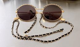 Gold Brown Retro Round Sunglasses with Chain Women Glasses Summer Sunglass UV400 Protection Eyewear wth Box1239505