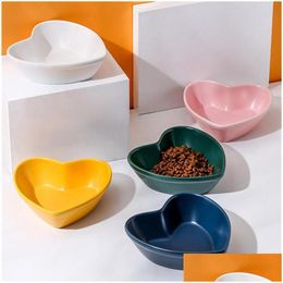 Dog Bowls Feeders Feeding Cute Heart Shape Ceramic Cat Bowl Pet Water Puppy Feeder Product Supplies Food Drop Delivery Home Garden Otctw