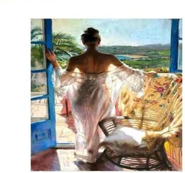 Oil Paint DIY Painting By Numbers Kits Paint Adult Hand PaintedGirl in front of the window 16 x20 25244356384