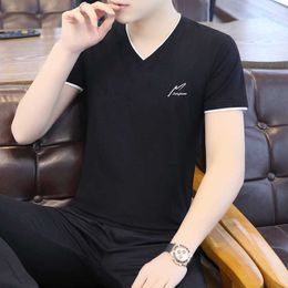 Summer Short Sleeve T-shirt Mens V-neck Bottom Shirt Fashion Trend Brand Thin Breathable Sweat Absorbing