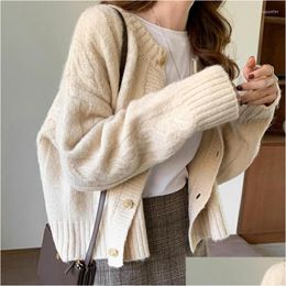 Womens Knits Tees Autumn Women Cropped Cardigan Round Casual Kimono Solid Wild Lazy Retro Female Sweaters Jumpers Knitting Drop Delive Oteky
