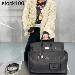 Large Hac Handbag50 2024 Litchi Pattern Extra Bag Unisex Business Trip Luggage Capacity Handheld Tide Bk Genuine Leather