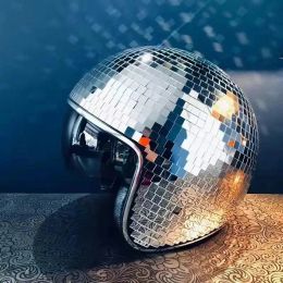 Hats New Disco Ball Helmet Mirror Glitter Ball Helmets Hat for Club Bar Party Full Glass Reflective Motorcycle Helmets for Cowboy