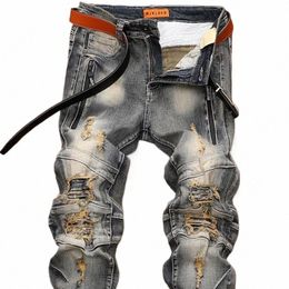 luxury Men's Classic Jeans Straight Pants Autumn and Winter Retro Ripped Hole Denim Trousers Motorcycle Work Pants for Men 92SY#