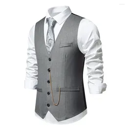 Men's Vests Single Breasted Waistcoat Elegant V-neck With Chain Detail For Wedding Party Slim Fit Suit Vest Coat Spring