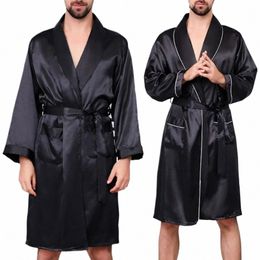 pockets Sleepwear Belt Men Summer Imitati Silk with Waist Bath Robe Home Gown Sleepwear w1Ew#