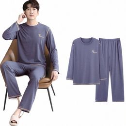 new Men's Pajamas Set Modal Sleepwear Pullover Sporty Lg Sleeve Pijama Male Winter Home Clothes Night Wear Big Size Loungewear u43k#