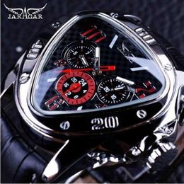 Jaragar Sport Racing Design Geometric Triangle Design Genuine Leather Strap Mens Watches Top Brand Luxury Automatic Wrist Watch337B