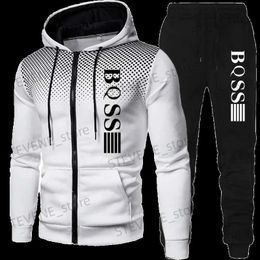 Men's Tracksuits Mens clothing spotted sportswear hooded and pants sets mens fashion sets mens winter clothing new two-piece sets T240326