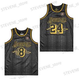 Men's T-Shirts Men Basketball Jerseys LEGEND 8 24 BRYANT Jersey Sewing Embroidery High-Quality Outdoor Sports Black Snake skin fabric T240325