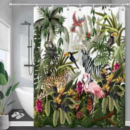 Shower Curtains Tropical Leaves Palm Tree Bird Animals Pattern Bathroom Curtain Waterproof Frabic Bath