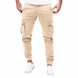 men s Spring Autumn Casual Work Cargo Pants Slim Fit Middle Waist Straight Leg Lg Trousers with Multi Pockets q0fg#