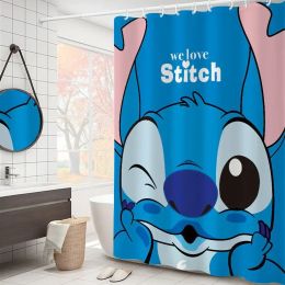 Curtains D1sney Pink Blue St1tch Shower Curtain Cute Cartoon Animals D1sney Waterproof Bathroom Curtain with Hooks Decoration Kids Boys