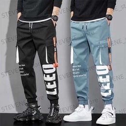 Calças masculinas verão joggers calças de carga para homens casual hit cor bolso masculino hip hop calças moletom strtwear fitas techwear calças t240326