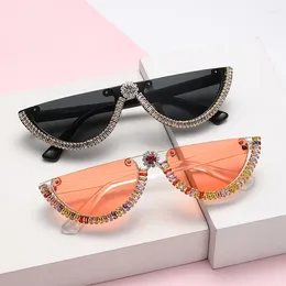 Sunglasses Mosengkw Trendy Crystal Half Frame Women Eyeglasses Design Round