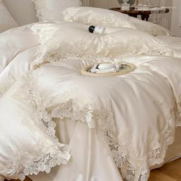 Bedding Sets Top Lace Embroidery Luxury Set Egyptian Cotton Super Sweet Princess Wedding White Duvet Cover Bed Sheet Pillowcases