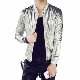 Bomber Windbreaker Jacket Men Fi Sier Ouro Outono Fino Masculino Streetwear Slim Fit Hip Hop Nightclub Stage Costume Brasão B8YZ #