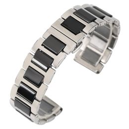 Black White 18mm 20mm Solid Stainless Steel Band Ceramics Watch Strap Link Chain Replacement Bracelet Straight Ends236M