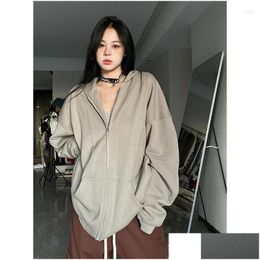 Womens Hoodies Sweatshirts Deeptown Vintage Harajuku Tracksuit Oversized Zip Up Y2K Streetwear Kpop Hoodie Women Korean Fashion Long D Otam5