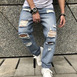 Stylish Simple Men Ripped Straight Loose Jeans For Casual Denim Pants Male Streetwear Trousers 240320