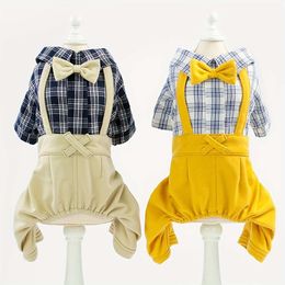 Dog Costume Clothes, Cute Denim Overalls Dungarees for Small Medium Cat Pets, Boy & Girl Dogs Coats Plaid T-shirts Sweatshirts, Yellow Khaki Pants, Outfits