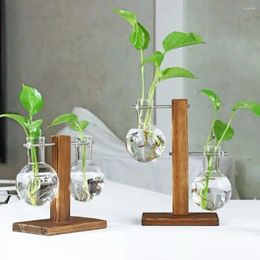 Vases Creative Transparent Bulb Vase With Wooden Stand Glass Tabletop Planter Desktop Decoration