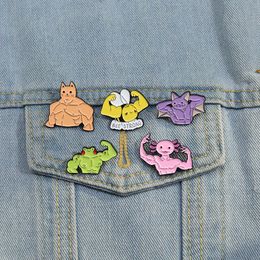 Strong Animals Enamel Pins Custom Salamander Bee Frog Bat Brooches Lapel Badges Animal Funny Jewellery Gift for Kids Friends