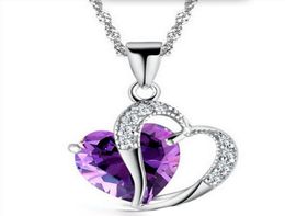 Romantic Multicolor Crystal Love Heart Pendants Cheap Necklaces Alloy chain For Women Gift Fashion ladies Jewelry9987446