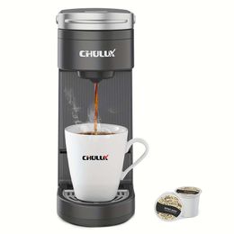 CHULUX Single-serve Ground Mini Hine, One Button Operation Compact Coffee Hine for Travel Mug Compatible with Pods & Reusable Philtre